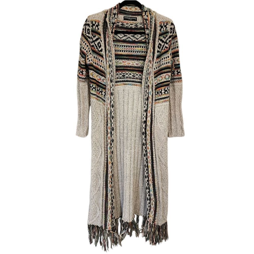 In The Beginning Cardigan Duster Sweater S Multicolor Aztec Boho Western Cowgirl